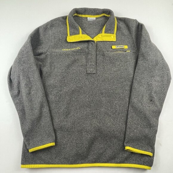 Oregon Ducks Columbia PFG 1/4 Snap Pullover Sweater Men‘s L Gray Fleece - Picture 2 of 10